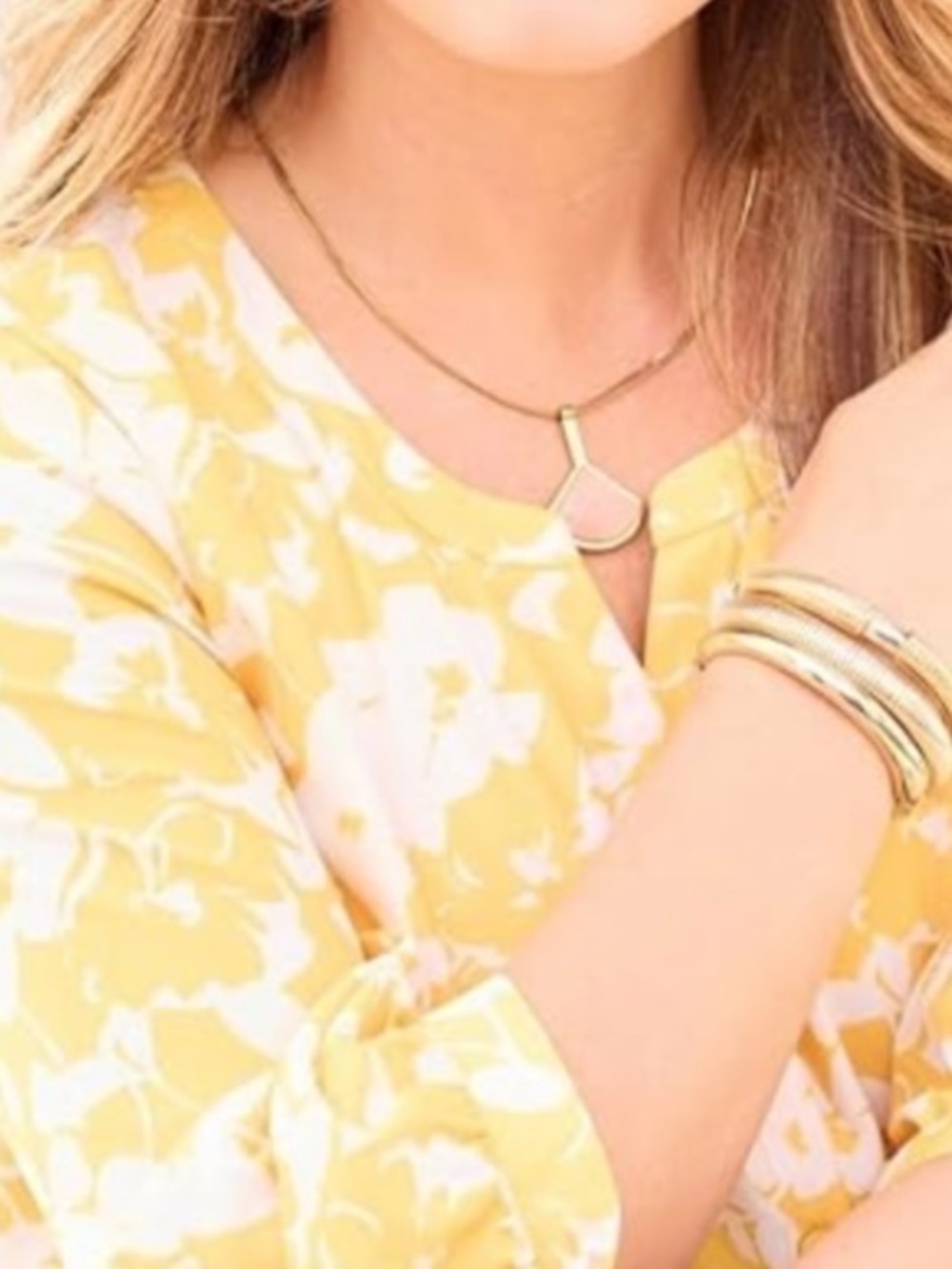 Como Blu Yellow Floral Tie-Front Tunic Top